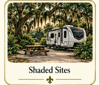 Explore Shaded Sites at Poche Plantation — illustrated amenity guide