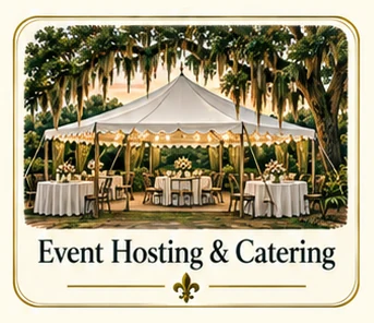 Explore Event Hosting & Catering at Poche Plantation — illustrated amenity guide